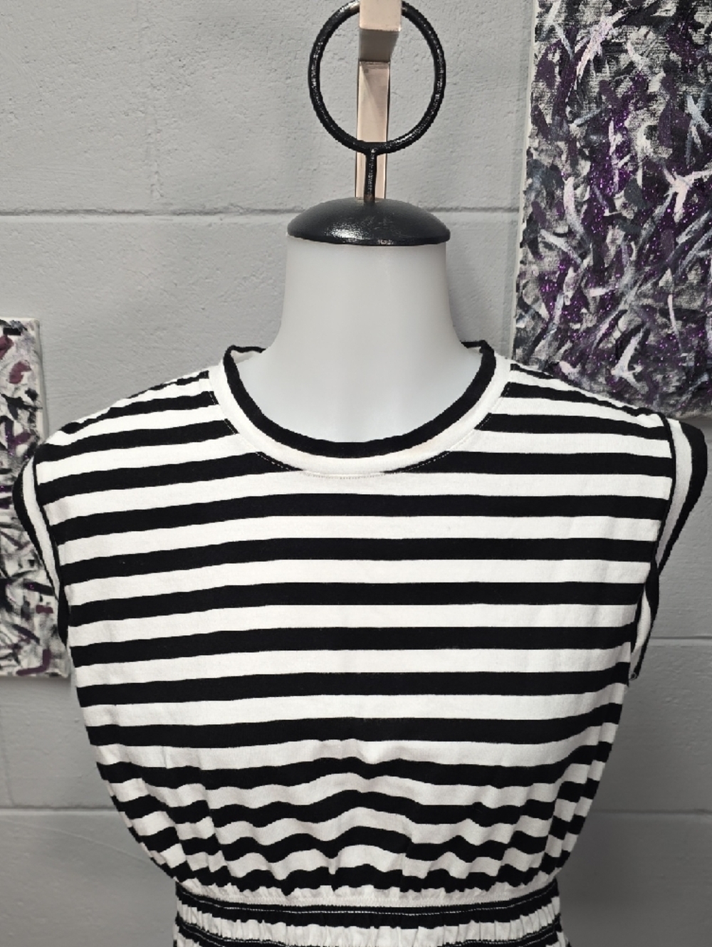 White House Black Market Black and White Striped Sleeveless Peplum Top - Picture 2 of 7